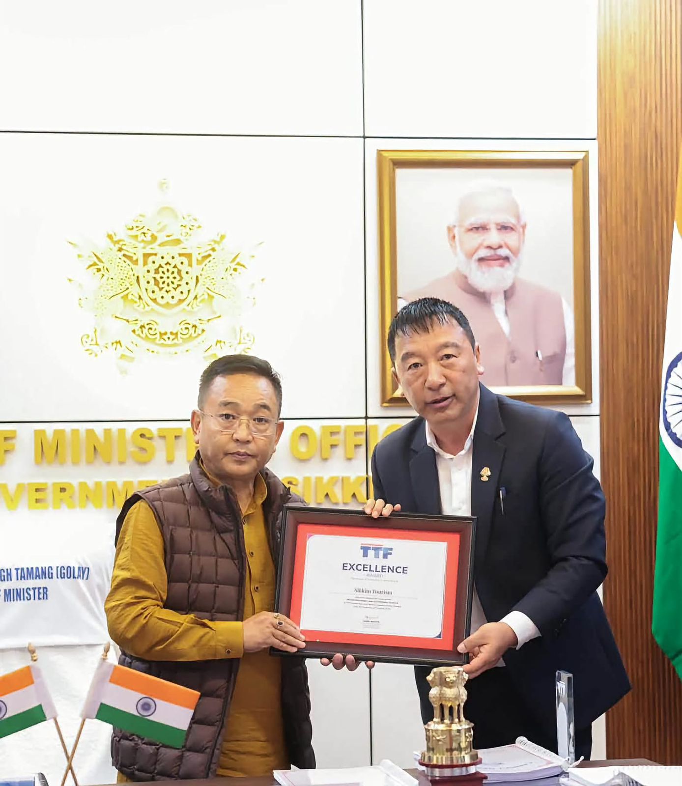 Sikkim Tourism Honoured with Award of Excellence for Promoting Rural and Sustainable Tourism