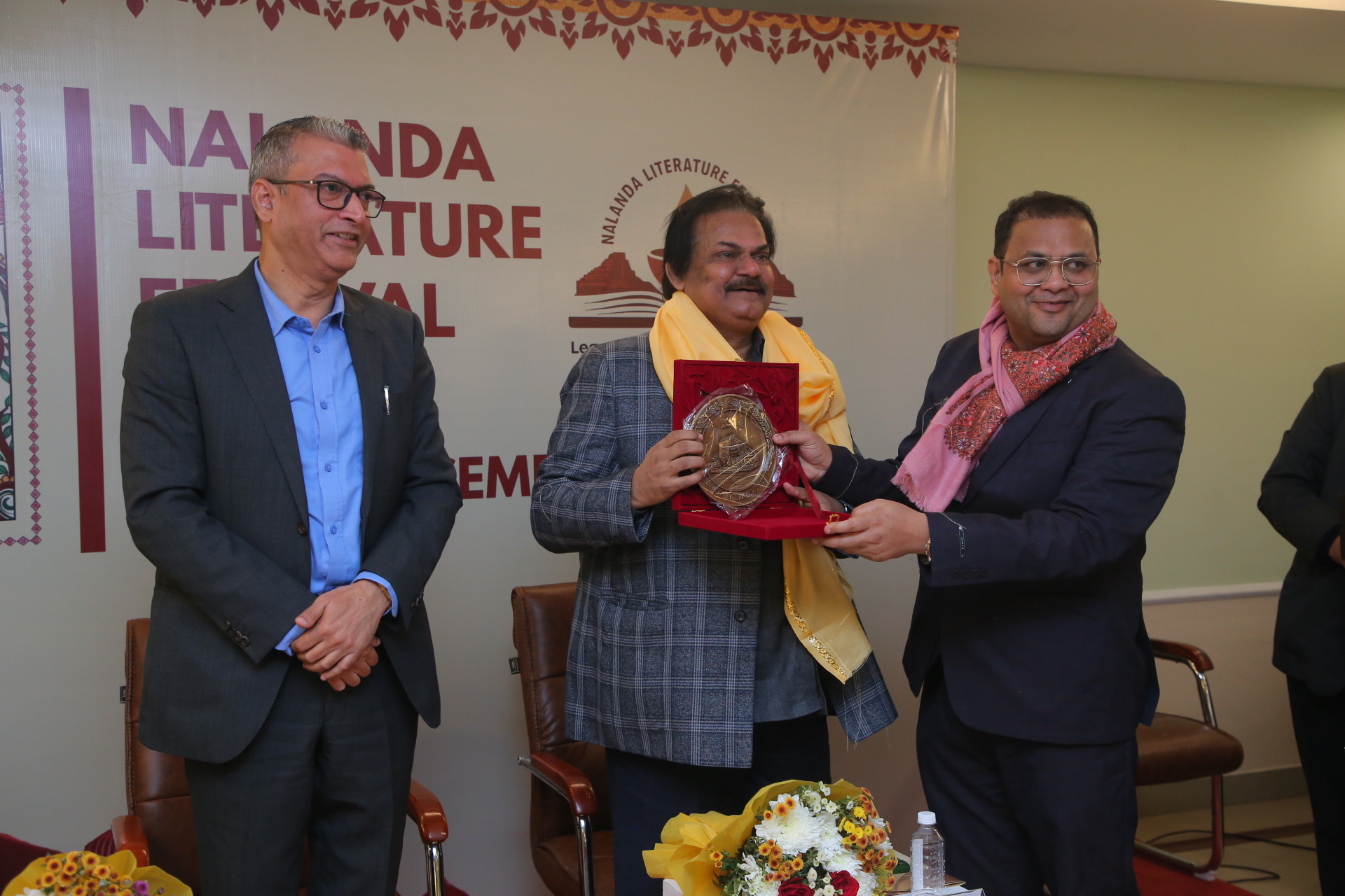 Prof. Siddharth Singh(Vice Chancellor, Nava Nalanda University), Sh. Akhilendra Mishra (Actor), Ganga Kumar (Festival director) 